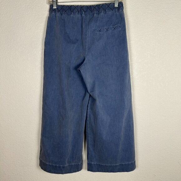 Corey Womens Sz 0 stretch denim pleated front cropped wide leg pants comfort - Picture 3 of 9